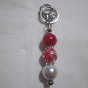 Red and White swirl Beaded Keychain | Bag Charm.